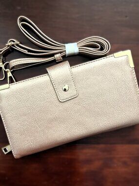 Rose Gold Zip-Around Crossbody Wallet w/ Detachable Strap NWOT